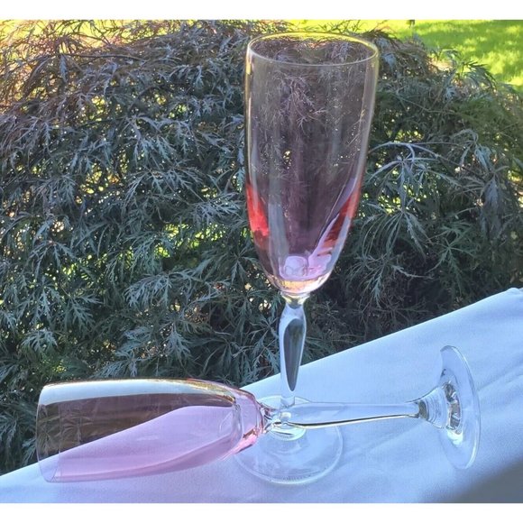 Pier 1 Other - Pier 1 Iridescent Rose Pink Champagne Flutes Set flower stem top